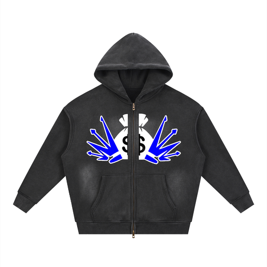 Sunfade Two-way Zipper Boxy Fleece Hoodie