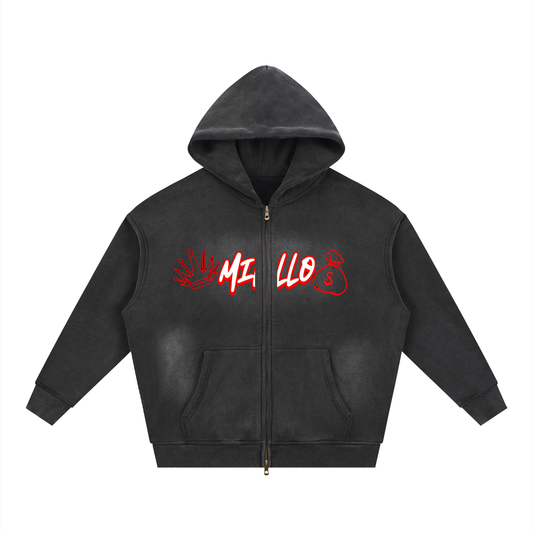 Sunfade Two-way Zipper Boxy Fleece Hoodie